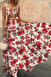 Floral Vest & Maxi Skirt Two-Piece Set Ins street
